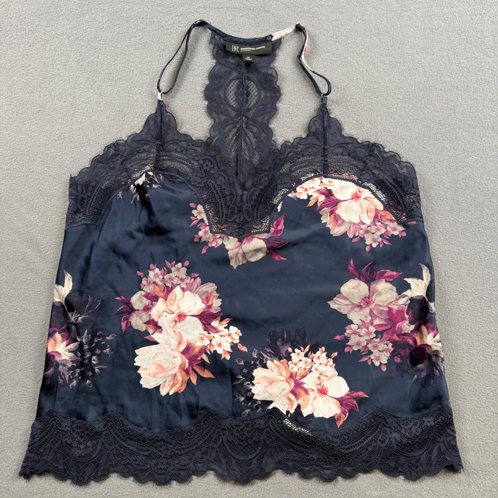 INC Camisole Satin Lace Floral Racerback Romantic Coquette Y2K Night Out M